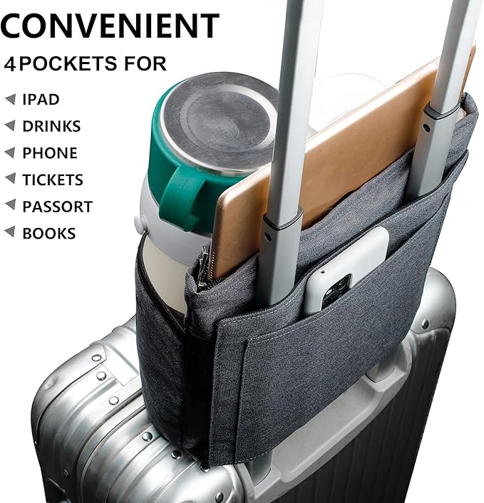 riemot Luggage Travel Cup Tablet Holder - Hold Books Passports Tickets Water Bottles - Fits Roll on Suitcase Handles - Gifts for Flight Attendants Travelers Accessories Grey
