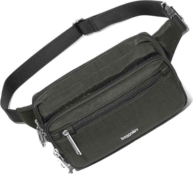 Baggallini Securtex Anti-theft Belt Bag 8.8"x5.5" Crossbody Fanny Pack for Women RFID Wallet Locking Zipper Travel Purse
