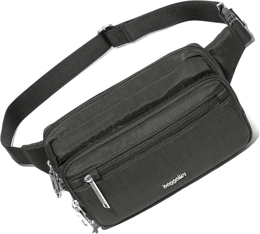 Baggallini Securtex Anti-theft Belt Bag 8.8"x5.5" Crossbody Fanny Pack for Women RFID Wallet Locking Zipper Travel Purse