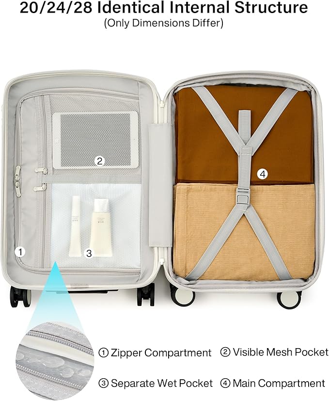 Hanke Expandable 28 Inch Luggage with Spinner Wheels, Hard Shell Large Suitcases with Wheels Checked Luggage for Travel, Rolling Suitcase for Woman & Men with TSA Lock(Smoke White)