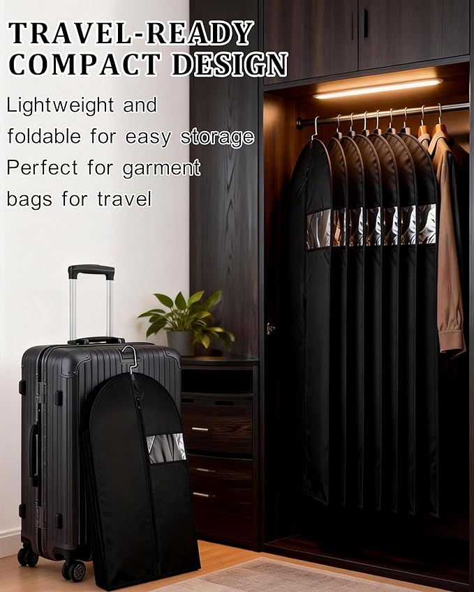 39-Inch Garment Bags for Hanging Clothes, Clear Window Dust-Proof Suit Bags for Suits Coats Dresses - Closet Storage & Travel Garment Covers (Black)
