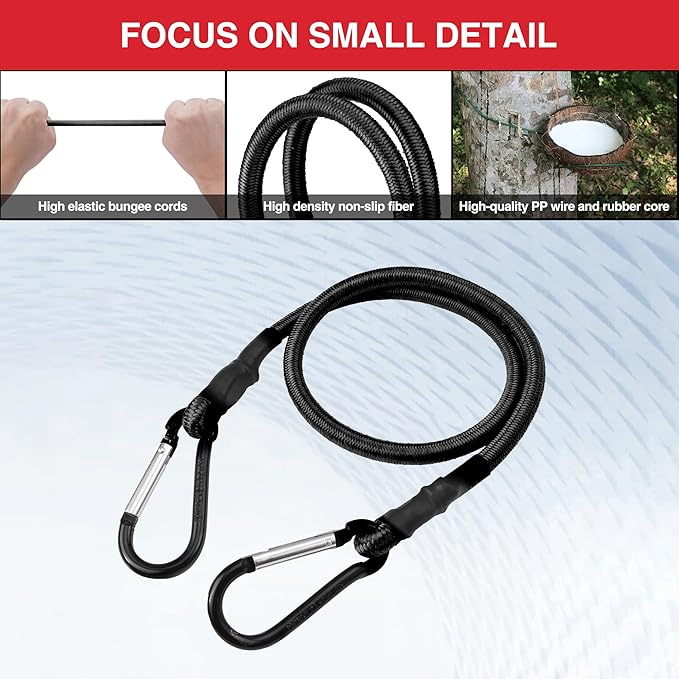WORKPRO 24 Inch Bungee Cords with Hooks, 4 Pack Superior Rubber Heavy Duty Bungee Straps Strong Elastic Rope for Outdoor Tent, Luggage Rack, Camping, Cargo, RV, Bike, Transporting, Storage, Black