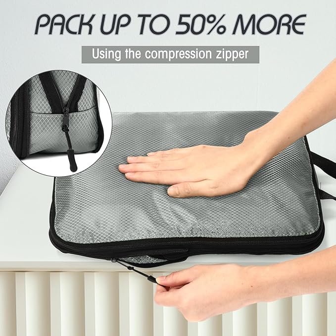 5 Pack Compression Packing Cubes for Travel Space Saving Cubes Luggage Organizer for Suitcase(Mixed Gray,M)