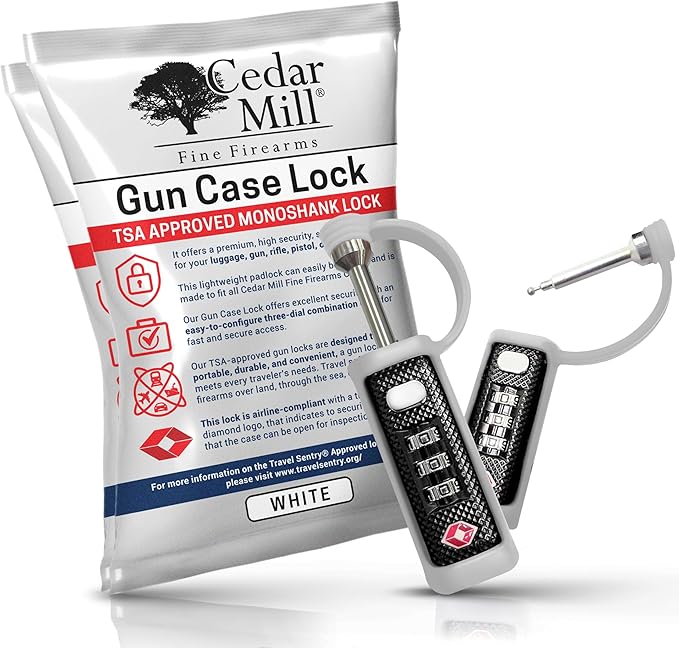 TSA Approved Tactical Gun Case Lock - Protective Rubber Sleeve & Cut-Resistant MonoShaft - Secure Single Shaft Padlock for Guns Luggage Rifles Pistols & Revolver Cases - Child Safe