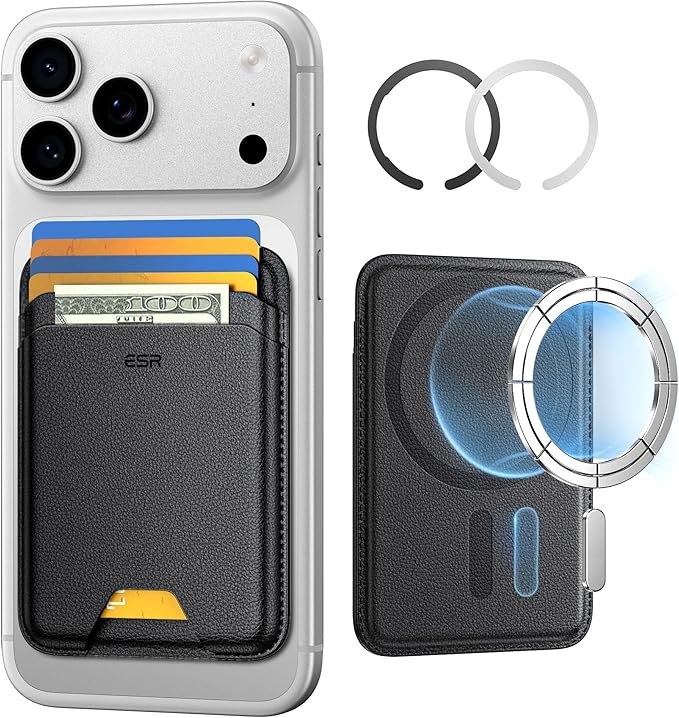 ESR for MagSafe Wallet, 5 Card Holder with RFID Blocking, MagSafe Sticker Included, Slim Magnetic Wallet for iPhone 17e/17/16/15/14/13/12 Series and Selected Samsung Devices, Not for 13/12 Mini, Black