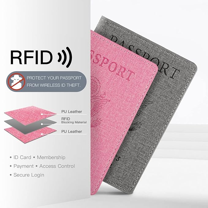 Passport Holder For Women And Men,Passport Cover For Women And Men-Pink&Gray