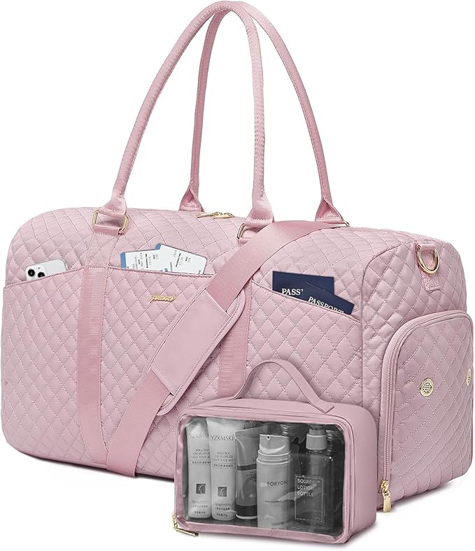 Women Weekender Travel Duffle Bag: Travel Duffel Overnight Bags with Shoe Compartment Large Carry on Tote with Toiletry Bag Weekend Traveling Yoga Gym Hospital Bag for Women with Wet Pocket Pink