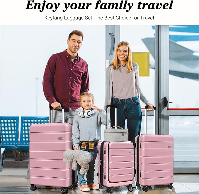 SmileLine 3-Piece Luggage Set Lightweight Hardside Suitcase TSA Lock Spinner Wheels, 20" Expandable Carry-On Luggage with Quick Access Front Open Pocket, Bonus Makeup Bag, Pink