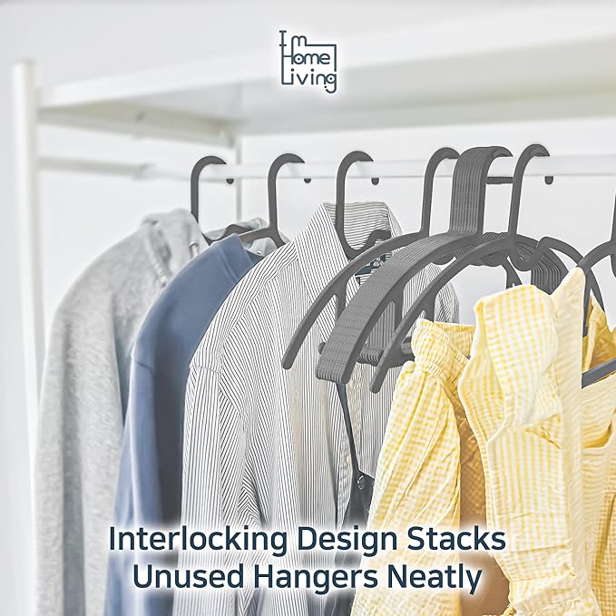 15" Compact Slim & Slimlink Interlocking Clothes Hangers, Space-Saving Lightweight Plastic Hangers for Small Closets, Dorms, Apartments, Travel, RVs & Petite Clothing (Gray, 30)