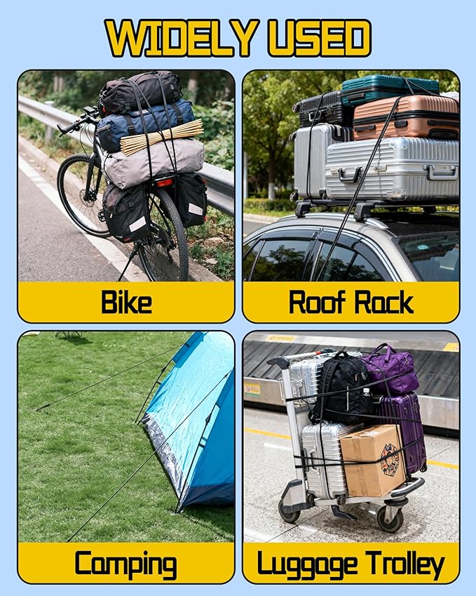 8 Pcs 36 Inch Adjustable Carabiner Bungee Cords with Hooks, Easy to Adjust from 7" to 36", Black Bungee Straps with UV-Resistance & Superior Elasticity for Cargo, Bike, Luggage, Carts, Truck, etc