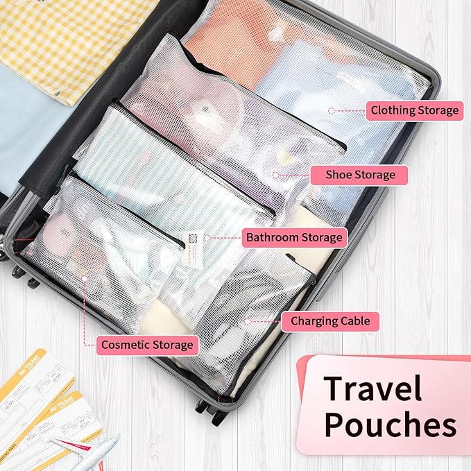 Umriox Mesh Pouch, 14.9x11.0 in (Black, 12 Pack), Extra Large Waterproof Zipper Bags for Office Supplies, Puzzles, Board Games & Cross Stitch Projects