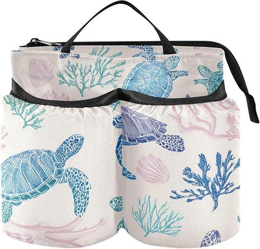 Line Turtles Starfish and Coral Luggage Cup Holder Travel Portable Free Hand Drink Carrier Suitcase Drinks Beverage Holder Carry-On Bottle Mug Holder Organizer Bag Travelers Accessories