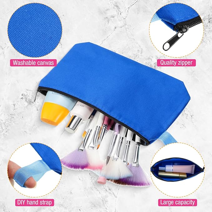 Frienda 40 Pack Canvas Makeup Bags Bulk Cosmetic Bags with Bottom Travel Canvas Zipper Pouch Multi Purpose Blank for Women Purse Toiletry Pencil DIY Craft, 10 Colors(10 x 5 x 2 Inch)