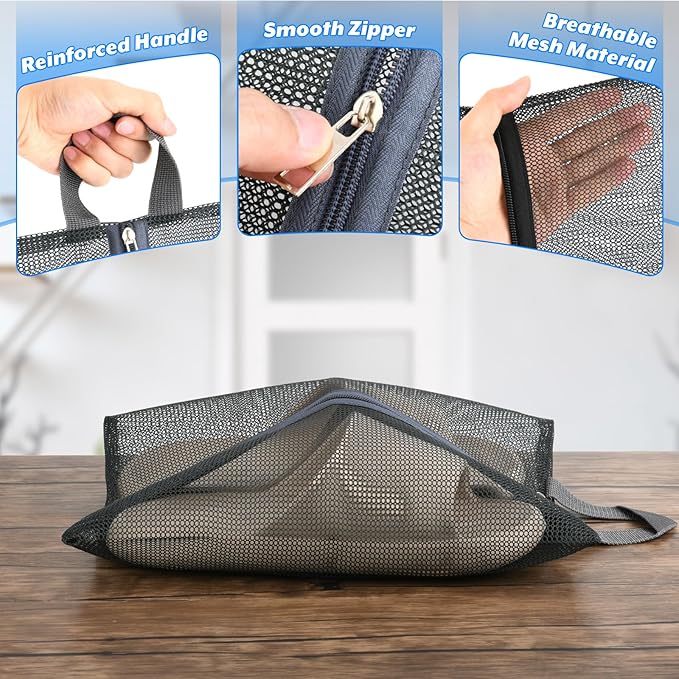 2 Pcs Shoe Bags for Travel, Mesh Breathable Sneaker Bags Portable Shoe Storage Organizer with Handle for Travel Gym Sport, Reusable Zipper Pouch for Women and Men