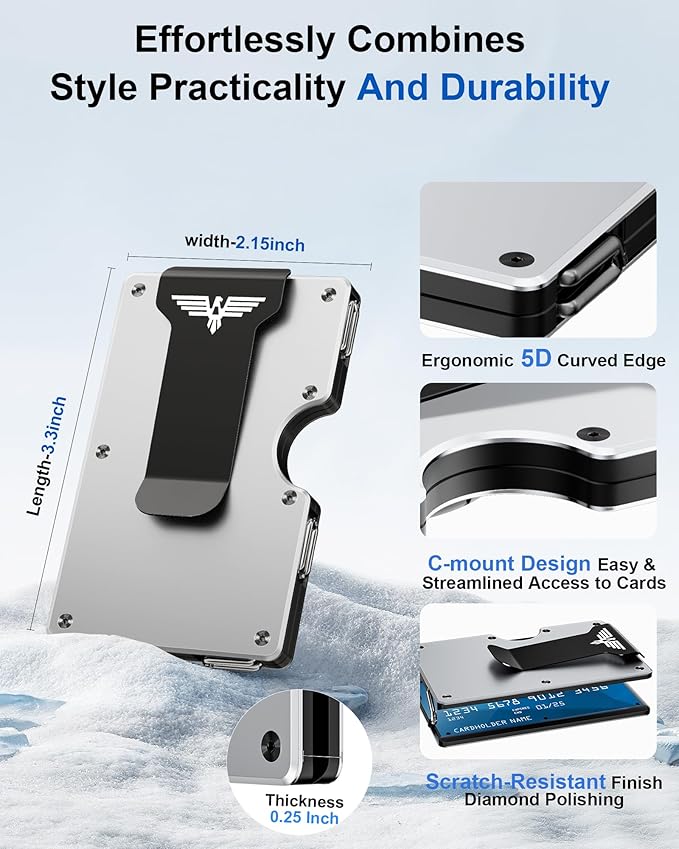 Upgraded Hinged Minimalist Wallet for Men | Slim Metal RFID Blocking Wallet | Credit Card Holder & Money Clip Holds 20 Cards | Premium Scratch-Resistant Finish | Ideal Gift for Men(AirTag Compatible)