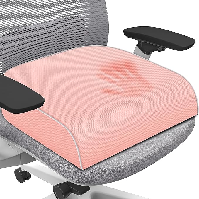 Seat Cushion for Tailbone Pain Relief, Office Chair Cushion, Memory Foam Large Chair Cushion with Non-Slip Cover for Soft Support at Office Chair, Car Seat, Airplane Pink/X-Large