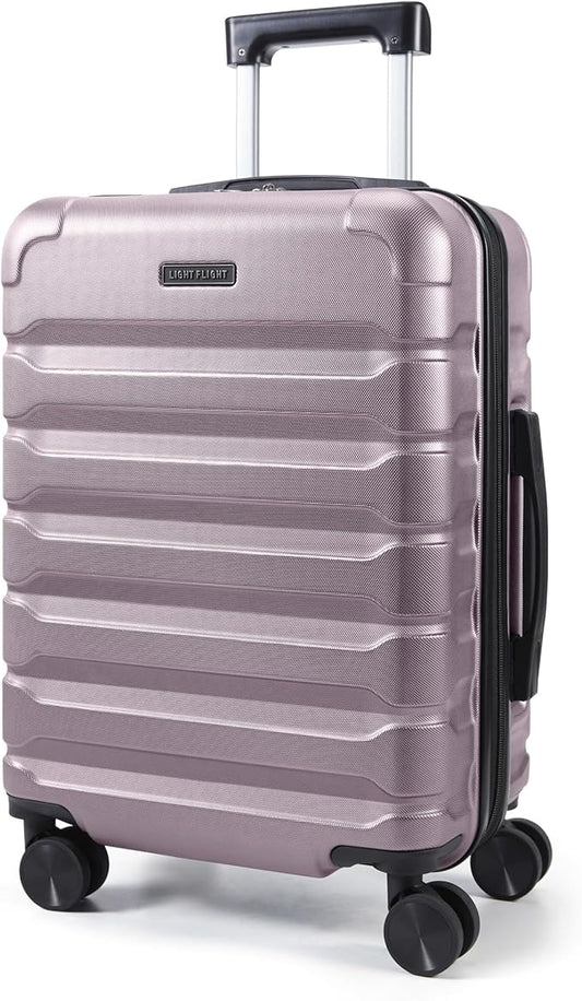LIGHT FLIGHT Carry On Luggage 22x14x9 Airline Approved, Expandable Carry On Suitcases with Wheels, Lightweight Luggage, Durable Hard Shell 20 Inch Rolling Suit Case for Men Women Travel,Rose Purple