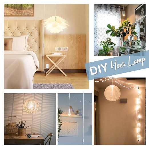 JACKYLED Extension Hanging Lantern Cord Cable 15Ft UL 360W with E26 E27 Socket On/Off Button Pendant Lighting