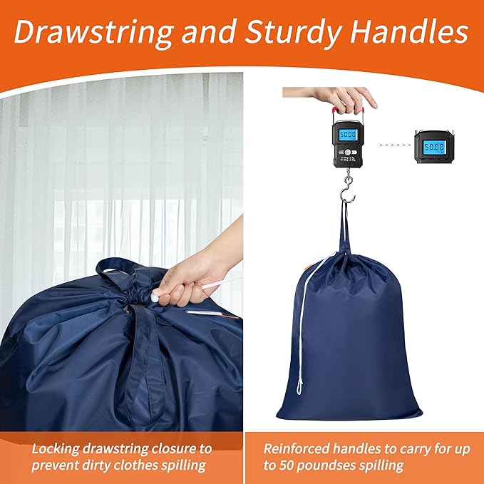 Polecasa Extra Heavy Duty Large Laundry Bag with Sturdy Handles and Drawstring Closure, 28 x 36 inches Durable Storage Bags for Basket, Hamper, College, Dorm, Travel, Navy