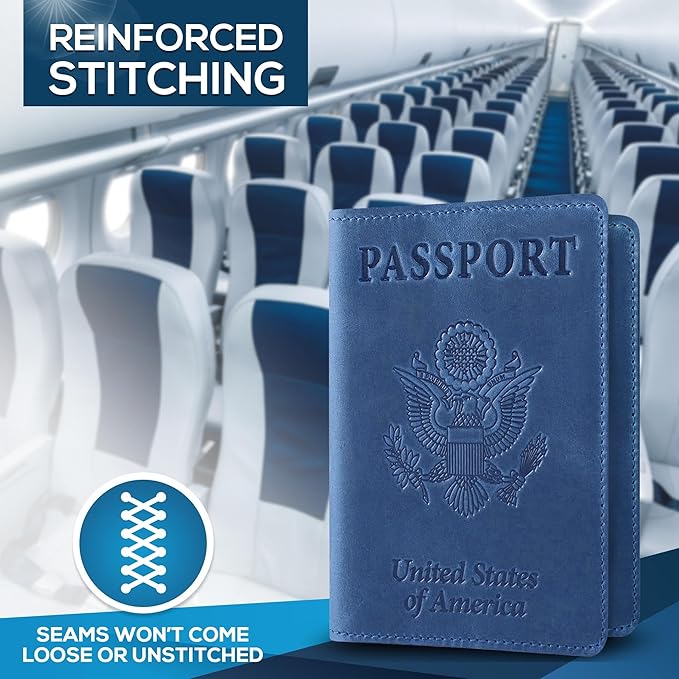 Ciana Passport Holder for Travel – PU Leather Passport Cover and Card Holder for Men & Women – Slim Passport Holder with Card Protector Slot, Travel Must Haves (Light Blue)