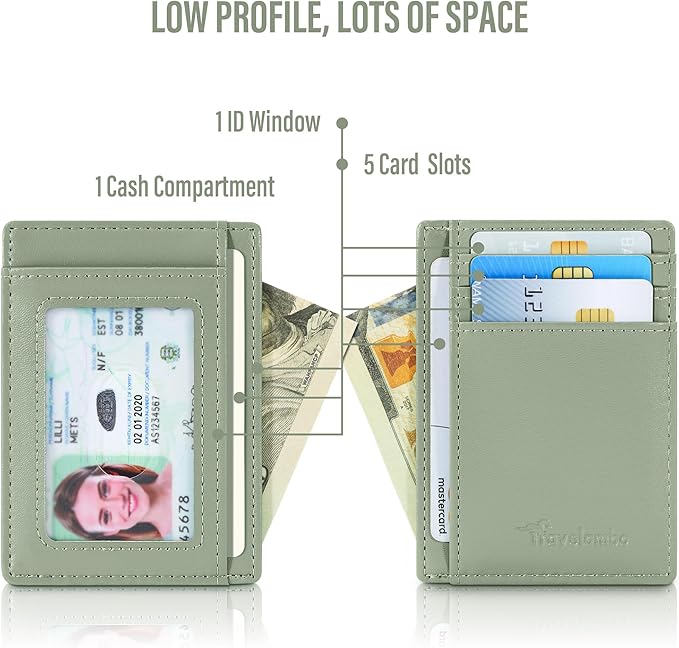 Travelambo Slim Wallet Front Pocket Minimalist Leather RFID Blocking Medium Size