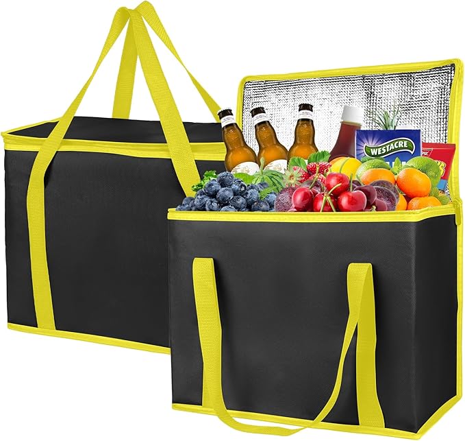 musbus 2-Pack extra Insulated Grocery shopping bag, large Green leaf, kitchen foldable reusable bags groceries,Sturdy zipper,Collapsible,tote,cooler, women,Durable carrier