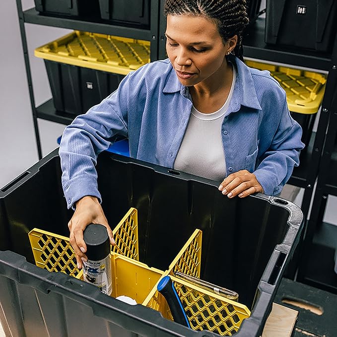 ORGANIZE-IT! 8 Pack 6 Slot Tote Dividers, Durable Plastic Stationery Customizable Organizers for 27 Gallon Storage Containers, Yellow