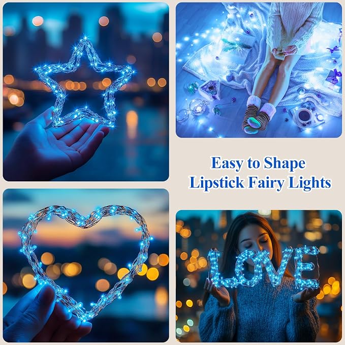 16FT(5M) Blue Fairy Lights, Rechargeable Battery Operated Mini LED String Lights with Timer, 8 Modes Waterproof Twinkle Lights for Bedroom Christmas Xmas Tree Wedding Centerpiece Table Decor