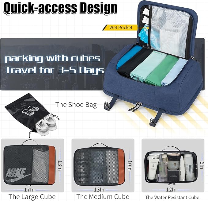 42L Travel Backpack with 4 Packing Cubes, TSA Friendly Flight Approved Carry-On Bag, Water-Resistant Weekender Business Backpack for Men Women, Fits 17.3" Laptop