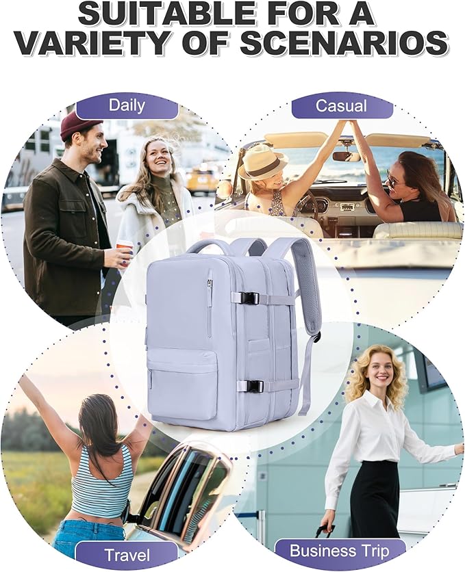 VGCUB Vacuum Backpack Travel with Pump Vacpack System Storage Compression Carry on Work Laptop Waterproof College Bags Casual Daypack Backpacks for Women Men with USB Port Expandable Purple Taro