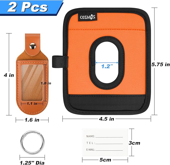 Cosmos 2 Sets Luggage Handle Wrap Grip Handle Cover Luggage Identifier - Hollow Design Baggage Identifier Tag for Telescopic Handle Travel Suitcase Trolley Case, with PU Luggage Tag (Orange)