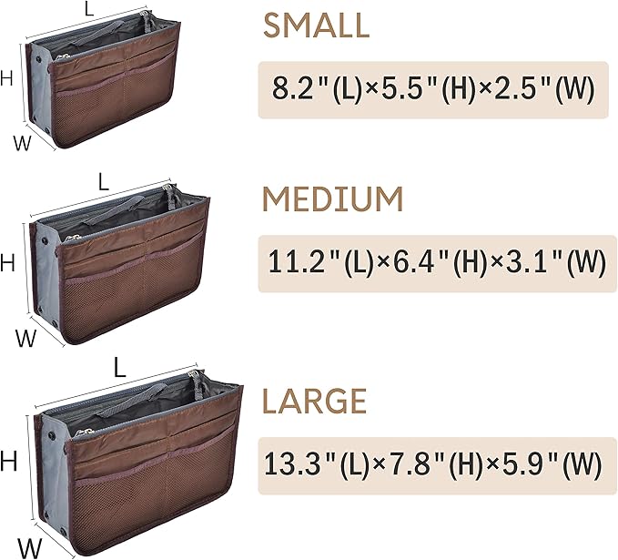 Vercord Purse Organizer Insert for Handbags Bag Organizers Inside Tote Pocketbook Women Nurse Nylon 13 Pockets Coffee Large