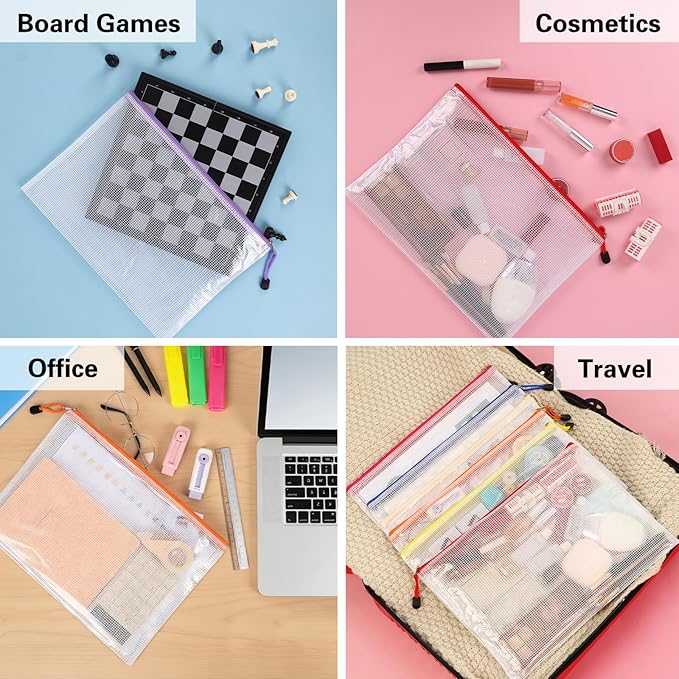 EOOUT 24pcs Mesh Zipper Pouch Bags A4 Document Bag, 13.5x9 Inches, Plastic Zip File Folders, Puzzles, Board Game Storage for Organizing Office Home