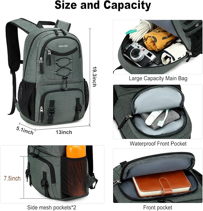Nerlion Lightweight Foldable 35L Hiking Backpack Travel Backpack for Men Women Camping Waterproof Outdoor Hiking Daypack Backpack Dark Gray