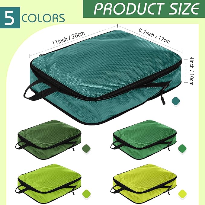 5 Pack Compression Packing Cubes for Travel Space Saving Cubes Luggage Organizer for Suitcase(Green,S)
