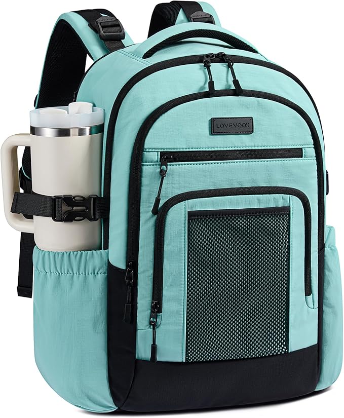 LOVEVOOK Laptop Backpack for Women with Large Cup Holder,15.6 Inch Work Computer Bag with Chest Buckle Back Pad Shoulder Buckle,Waterproof Business Backpack College Teacher Bag for Gift Travel