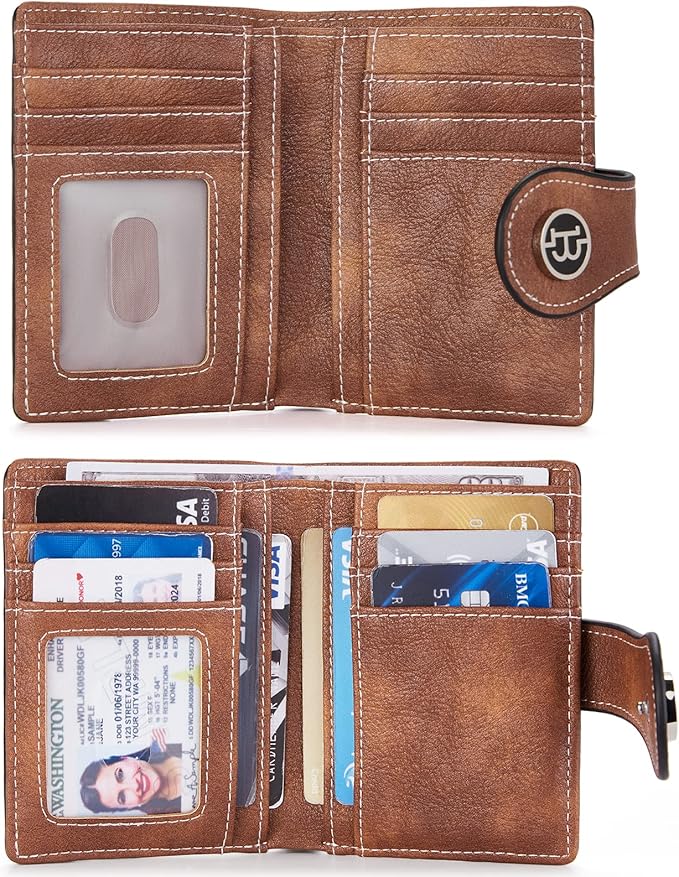BOSTANTEN Women Leather Wallet RFID Blocking Small Bifold Zipper Pocket Wallet Card Case Purse with ID Window