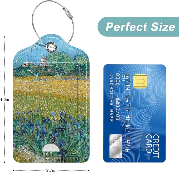 Rimilak 3 Pcs PU Leather Luggage Tags for Suitcase, Travel Cruise Luggage Tag with Privacy Flap, Name ID Label and Metal Loop for Women Men Baggage Handbag School Bag Backpack, Field Tree