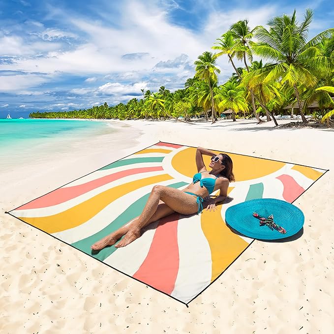 Beach Blanket Waterproof Sandproof Extra Large Beach Mat 79" X 83"/120"x108"for 1-8 Adults Quick Drying Durable Outdoor Picnic Mat for Beach Travel Camping Hiking