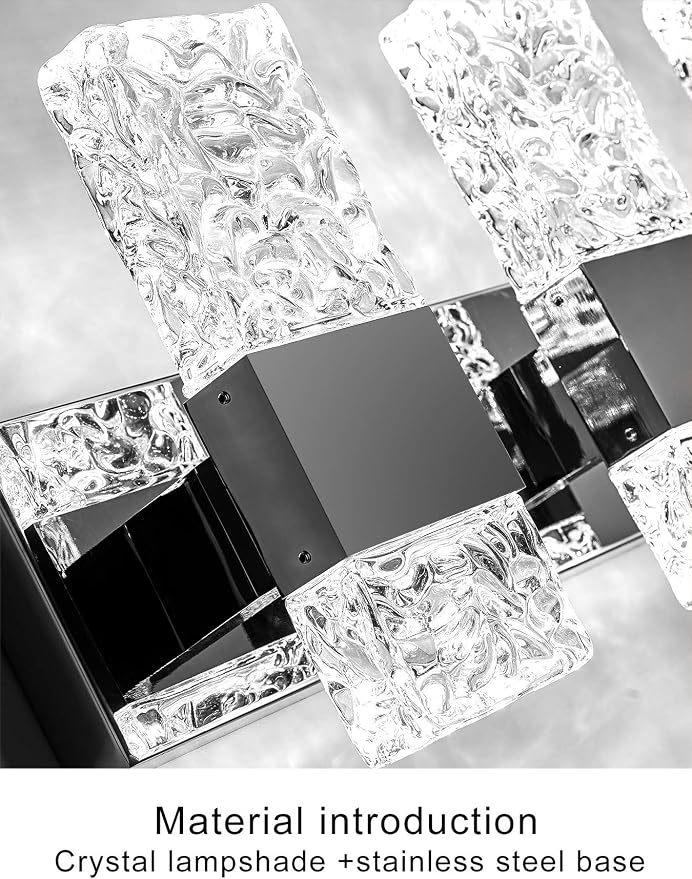 Modern LED Bathroom Vanity Light Fixtures Chrome Stainless Steel 4 Light Wall Sconces Over Mirror 28 Inch 40w Crystal Cool White 5800K Dimmable