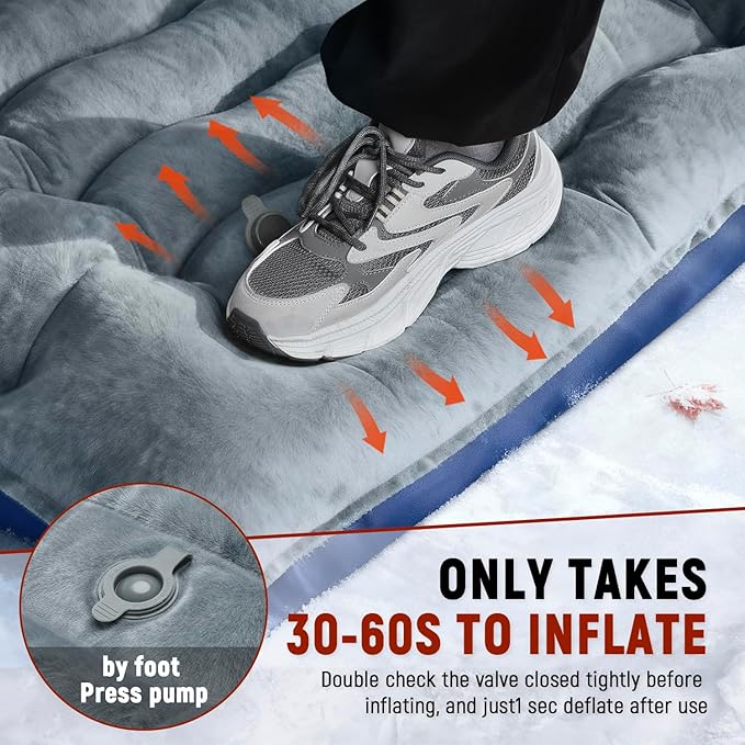 Camping Sleeping Pad, 9.2R-Value Ultralight Camping Mat with Pillow Built-in Foot Pump Inflatable Sleeping Pads Compact for Camping Backpacking Hiking Traveling-Lined Version Grey