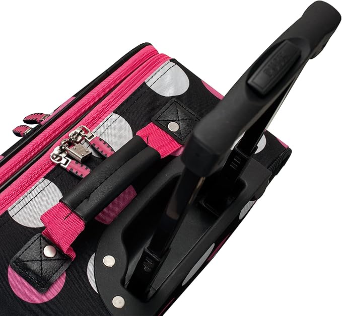 Rockland Escape 4-Piece Softside Upright Luggage Set, Telescoping Handles, Multi/Pink Dot, (14/19/24/28)