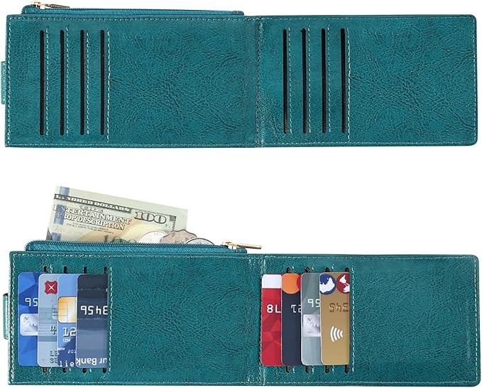 Chelmon Womens Wallet Slim RFID Blocking Bifold Multi Card Case Wallet with Zipper Pocket (Peacock Blue)