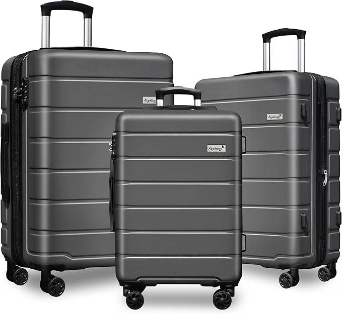 Explorer Lightweight Hardshell 20% Expandable 3-Piece Luggage Set with TSA Lock, Double Spinner Wheels, and Carry-On Suitcase, Grey