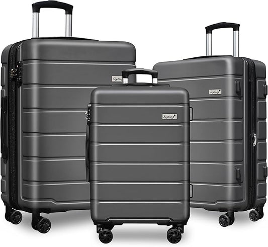 Explorer Lightweight Hardshell 20% Expandable 3-Piece Luggage Set with TSA Lock, Double Spinner Wheels, and Carry-On Suitcase, Grey