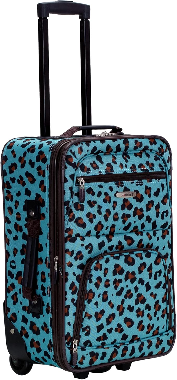 Rockland Jungle Softside Upright Luggage Set, Blue Leopard, 4-Piece Set (14/29/24/28)
