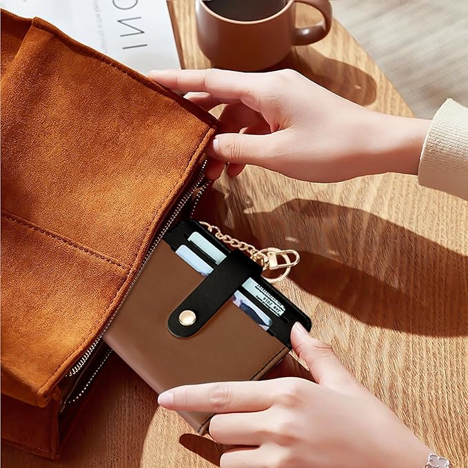Airkit Small Wallets Woman RFID Blocking Leather Credit Card Holder - with ID Window - Card Wallets for Women - with Zipper Coin Purse - Keychain Wallet