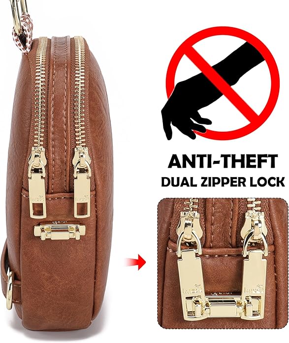INICAT Anti Theft Crossbody Bag for Women, Small RFID Blocking Sling Purse with Zipper Lock for Travel, Vegan Leather