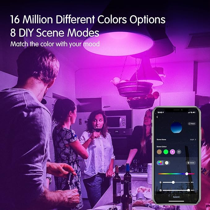 DAYBETTER Smart Light Bulbs,Alexa Light Bulbs,WiFi Smart Bulbs | that Work with Alexa,Google Assistant,RGBCW Color Changing Light Bulb,Dimmable,A19 9W 800LM,E26,2.4Ghz,No Hub Required,4 Pack