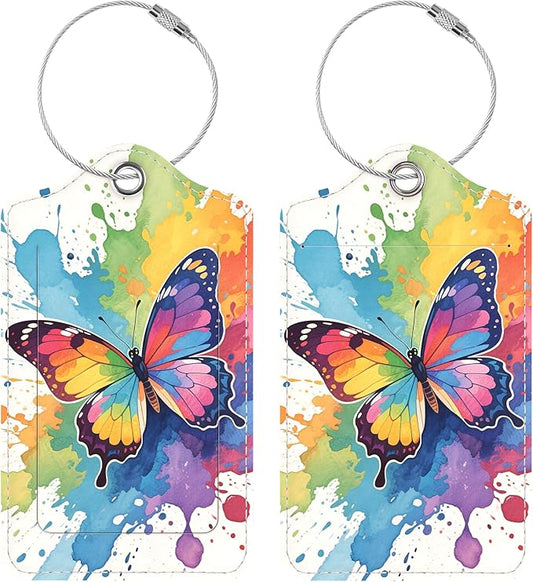 Luggage Tags for Suitcases, 2 Pack Cute PU Leather Luggage Tag TSA Approved with Stainless Steel Loop and Address Card Baggage Tag for Travel&Hotel Stays&Cruise Ships&Shipping and Mailing